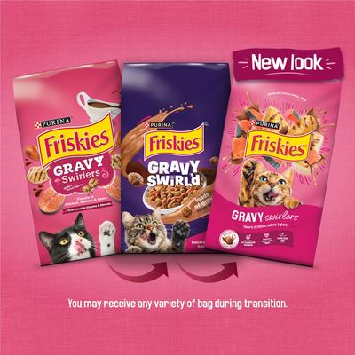 Show full view: Friskies Gravy Swirlers Chicken & Salmon Flavor Dry Cat Food, 22-lb bag slide 3 of 12