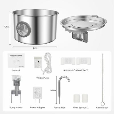 Show full view: Supet Automatic Stainless Steel Cat Water Fountain, 108-oz / 3.2-L slide 8 of 9