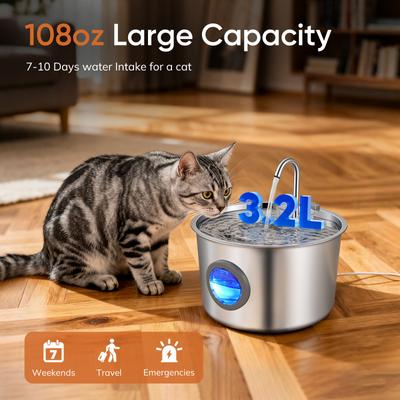 Show full view: Supet Automatic Stainless Steel Cat Water Fountain, 108-oz / 3.2-L slide 3 of 9