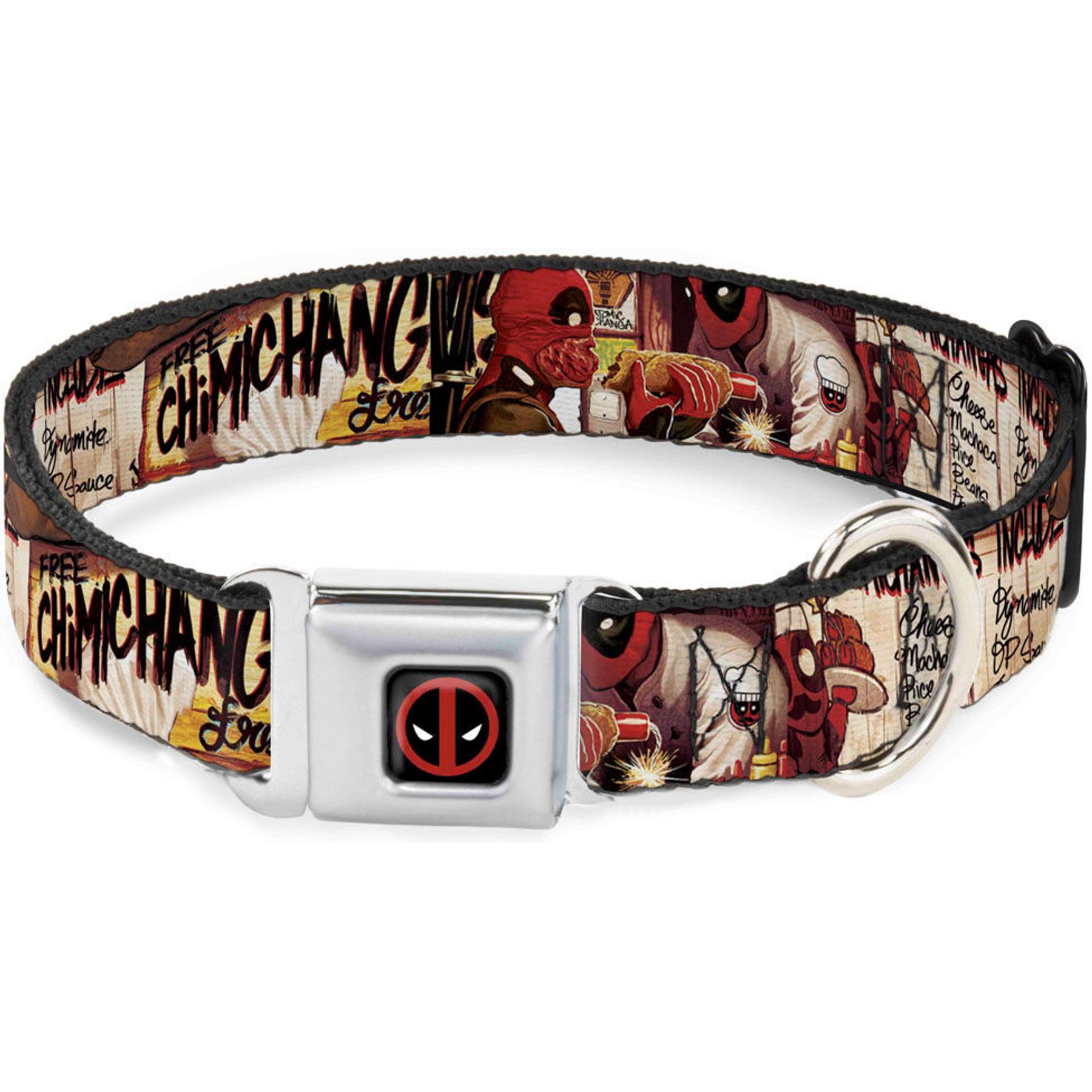 Buckle-Down Marvel Comics Deadpool Dynamite Chimichanga Dog Collar, Large: 15 to 24-in neck, 1-in wide