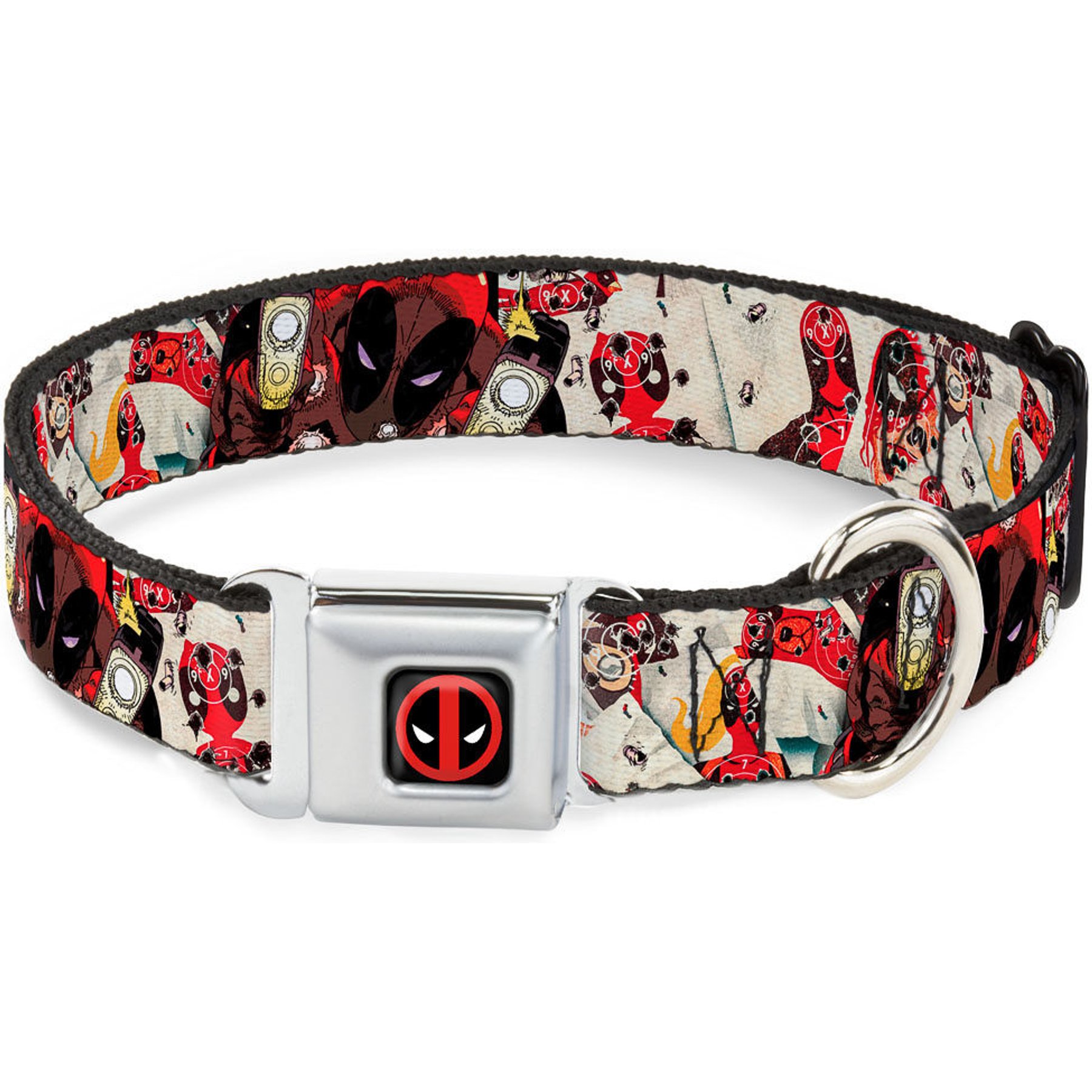 Buckle-Down Marvel Comics Deadpool Shooting Targets Dog Collar, Small: 13 to 17-in neck, 1.5-in wide