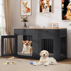 Yitahome Indoor Console Furniture Hard Sided Dog Crate with Divider & Dual Drawers, 60.2 inch, Black
