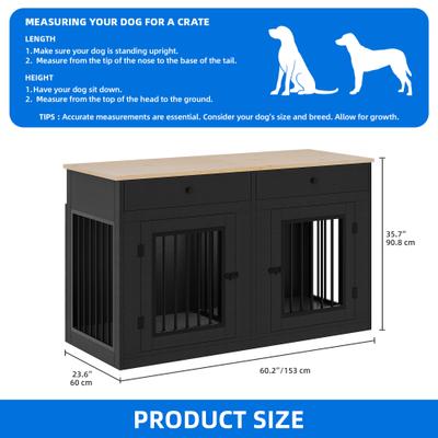 Show full view: Yitahome Indoor Console Furniture Hard Sided Dog Crate with Divider & Dual Drawers, 60.2 inch, Black slide 2 of 9