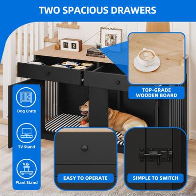 Show full view: Yitahome Indoor Console Furniture Hard Sided Dog Crate with Divider & Dual Drawers, 60.2 inch, Black slide 3 of 9