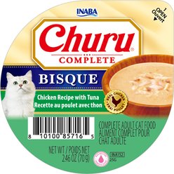 Inaba Churu Complete Chicken Recipe with Tuna Bisque Grain-Free, High Moisture Wet Cat Food, 2.46-oz cup, case of 16