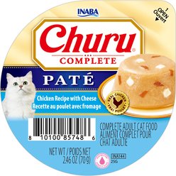 Inaba Churu Complete Chicken Recipe with Cheese Grain-Free, High Moisture Pate Wet Cat Food, 2.46-oz cup, case of 16