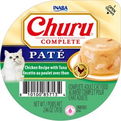 Inaba Churu Complete Chicken Recipe with Tuna Grain-Free, High Moisture Pate Wet Cat Food, 2.46-oz cup, case of 16