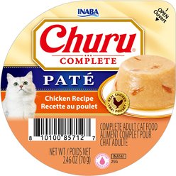 Inaba Churu Complete Chicken Recipe Grain-Free, High Moisture Pate Wet Cat Food, 2.46-oz cup, case of 16