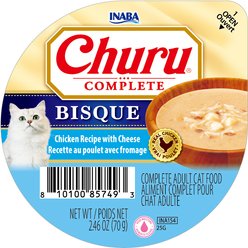Inaba Churu Complete Chicken Recipe with Cheese Bisque Grain-Free, High Moisture Wet Cat Food, 2.46-oz cup, case of 16