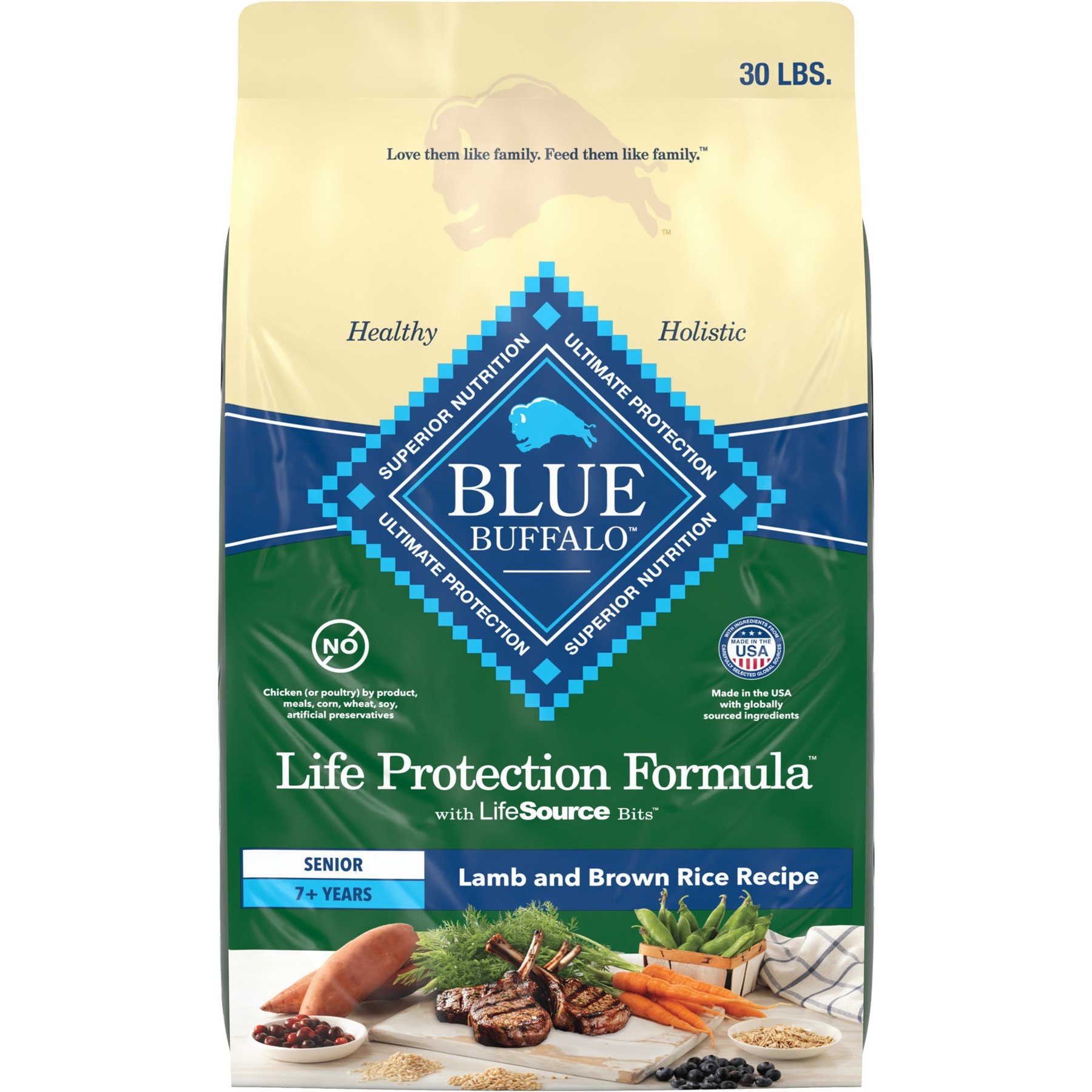 Blue Buffalo Life Protection Formula Senior Lamb & Brown Rice Recipe No Corn, Wheat or Soy Dry Dog Food, 30-lb bag