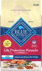 Blue Buffalo Life Protection Formula Senior Chicken-Free Salmon & Brown Rice Recipe Dry Dog Food, 30-lb bag