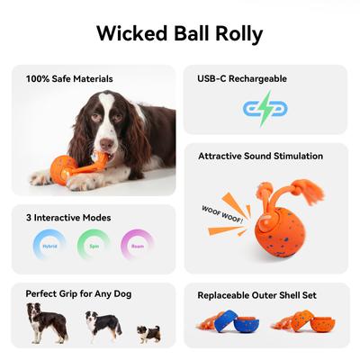 Show full view: Cheerble Wicked Ball Rolly Automatic Rotating Dog Toy, Orange slide 8 of 9