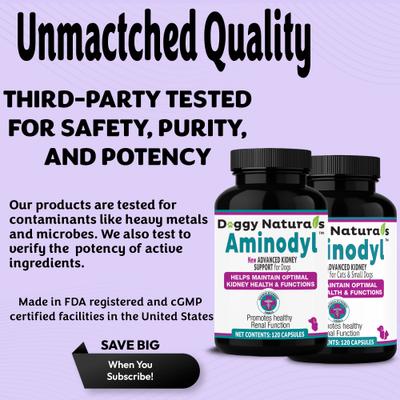 Show full view: Aminodyl 400mg Capsule Kidney Support Supplement for Small Dogs & Cats, 120 count slide 8 of 10