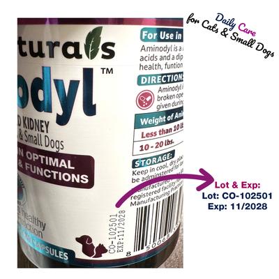 Show full view: Aminodyl 400mg Capsule Kidney Support Supplement for Small Dogs & Cats, 120 count slide 7 of 10