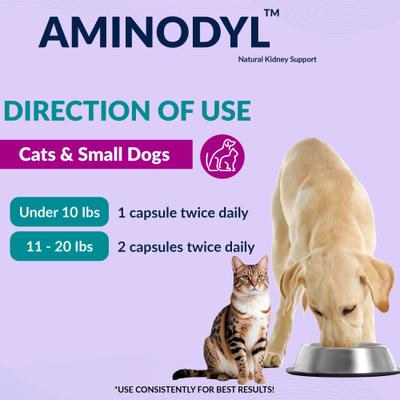 Show full view: Aminodyl 400mg Capsule Kidney Support Supplement for Small Dogs & Cats, 120 count slide 5 of 10