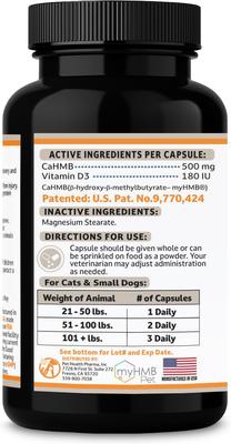 Show full view: MuscleX Canine Muscle Formula 500mg with CaHMB & Vitamin D3 Capsule Joint Supplement for Dogs & Cats, 90 count slide 10 of 10