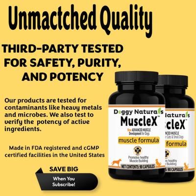 Show full view: MuscleX Canine Muscle Formula 500mg with CaHMB & Vitamin D3 Capsule Joint Supplement for Dogs & Cats, 90 count slide 7 of 10
