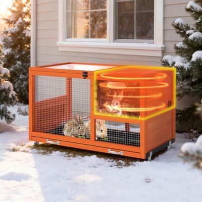 Show full view: Coziwow 36.5-Inch Double-Decker Wooden Insulated Rabbit Hutch with Wheels, Orange slide 6 of 9