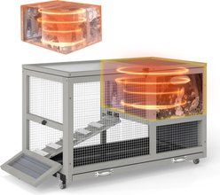 Coziwow 36.5-Inch Double-Decker Wooden Insulated Rabbit Hutch with Wheels, Grey