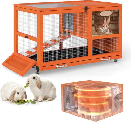 Show full view: Coziwow 36.5-Inch Double-Decker Wooden Insulated Rabbit Hutch with Wheels, Orange slide 4 of 9