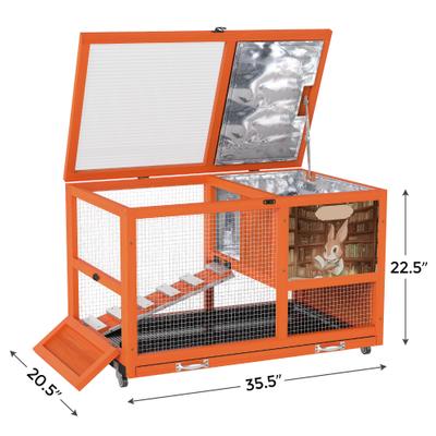 Show full view: Coziwow 36.5-Inch Double-Decker Wooden Insulated Rabbit Hutch with Wheels, Orange slide 8 of 9