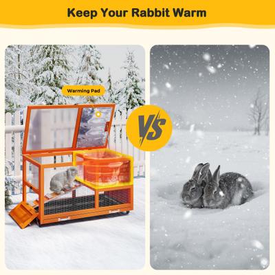 Show full view: Coziwow 36.5-Inch Double-Decker Wooden Insulated Rabbit Hutch with Wheels, Orange slide 9 of 9