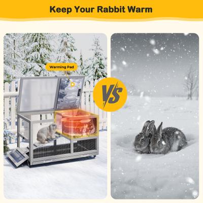 Show full view: Coziwow 36.5-Inch Double-Decker Wooden Insulated Rabbit Hutch with Wheels, Grey slide 8 of 9