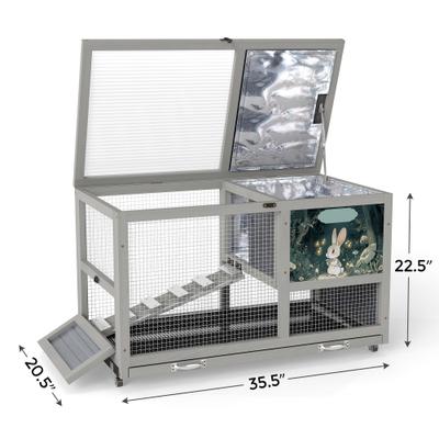 Show full view: Coziwow 36.5-Inch Double-Decker Wooden Insulated Rabbit Hutch with Wheels, Grey slide 4 of 9