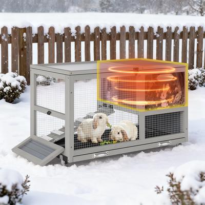 Show full view: Coziwow 36.5-Inch Double-Decker Wooden Insulated Rabbit Hutch with Wheels, Grey slide 3 of 9