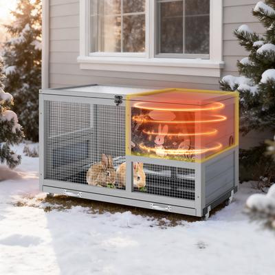 Show full view: Coziwow 36.5-Inch Double-Decker Wooden Insulated Rabbit Hutch with Wheels, Grey slide 6 of 9