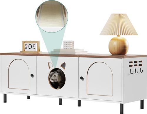 Show full view: Wooflex Wooden Scratching Pad & Hanging Hooks Cat Litter Box Enclosure, White, 18.8 x 20.4 x 59-in slide 6 of 6