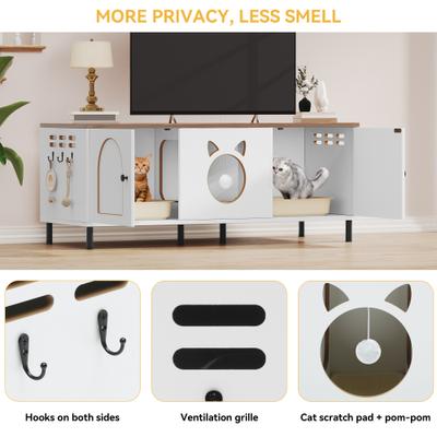 Show full view: Wooflex Wooden Scratching Pad & Hanging Hooks Cat Litter Box Enclosure, White, 18.8 x 20.4 x 59-in slide 4 of 6