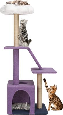 Show full view: Wooflex 47.2-in Fleece Flower Cat Tree Tower & Condo with Sisal Scratching Posts & Board, Purple/White slide 7 of 7