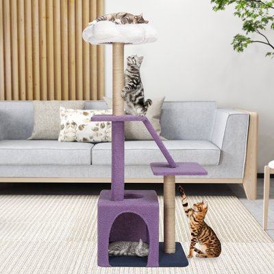 Wooflex Wooflex 47.2-in Fleece Flower Cat Tree Tower & Condo with Sisal Scratching Posts & Board, Purple/White