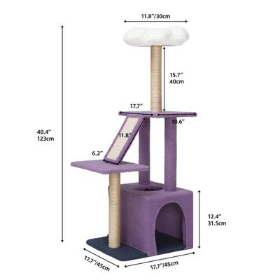 Show full view: Wooflex 47.2-in Fleece Flower Cat Tree Tower & Condo with Sisal Scratching Posts & Board, Purple/White slide 2 of 7