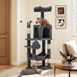 Wooflex Indoor 44-in Fleece Cat Tree Tower & Condo with Scratching Posts & Hammock, Dark Gray