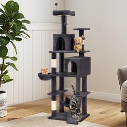 Wooflex Indoor 44-in Fleece Cat Tree Tower & Condo with Scratching Posts & Hammock, Light Gray