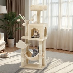 Wooflex Indoor 44-in Fleece Cat Tree Tower & Condo with Scratching Posts & Hammock, Beige