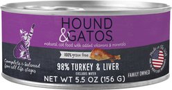 Hound & Gatos 98% Turkey & Liver Formula Grain-Free Canned Cat Food, 5.5-oz, case of 24