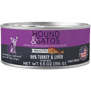 Hound & Gatos 98% Turkey & Liver Formula Grain-Free Canned Cat Food, 5.5-oz, case of 24