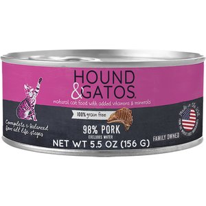 Hound & Gatos Pork Flavored Cat Wet Food, 5.5-oz can, 24 count