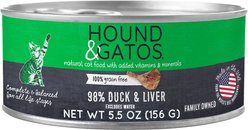Hound & Gatos 98% Duck & Liver Formula Grain-Free Canned Cat Food, 5.5-oz, case of 24