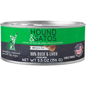 Hound & Gatos 98% Duck & Liver Formula Grain-Free Canned Cat Food, 5.5-oz, case of 24