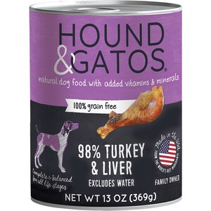 Hound & Gatos 98% Turkey & Liver Grain-Free Dog Food, 13-oz, case of 12
