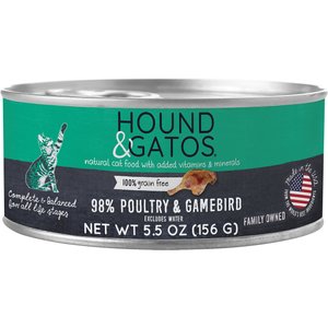Hound & Gatos 98% Gamebird Poultry Formula Grain-Free Canned Cat Food, 5.5-oz, case of 24