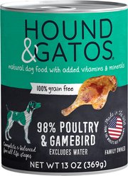 Hound & Gatos 98% Gamebird Poultry Grain-Free Dog Food, 13-oz, case of 12