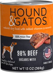 Hound & Gatos 98% Beef Grain-Free Canned Dog Food, 13-oz, case of 12