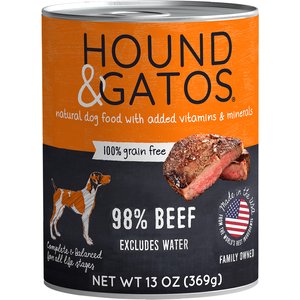 Hound & Gatos 98% Beef Grain-Free Canned Dog Food, 13-oz, case of 12