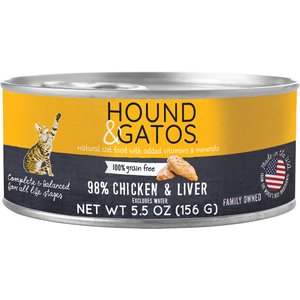 Hound & Gatos 98% Chicken & Liver Grain-Free Canned Cat Food, 5.5-oz, case of 24