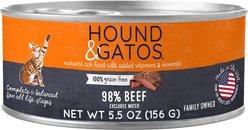Hound & Gatos 98% Beef Grain-Free Canned Cat Food, 5.5-oz, case of 24